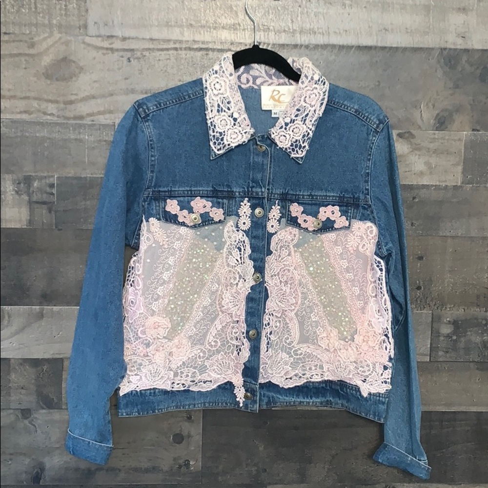 Beautiful Robin Clayton Jean Jacket with Pink Lace